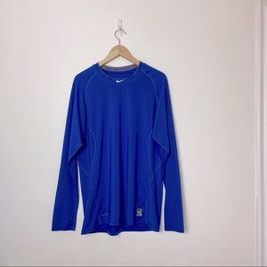 Nike Pro Combat Fitted Blue Long Sleeve Shirt